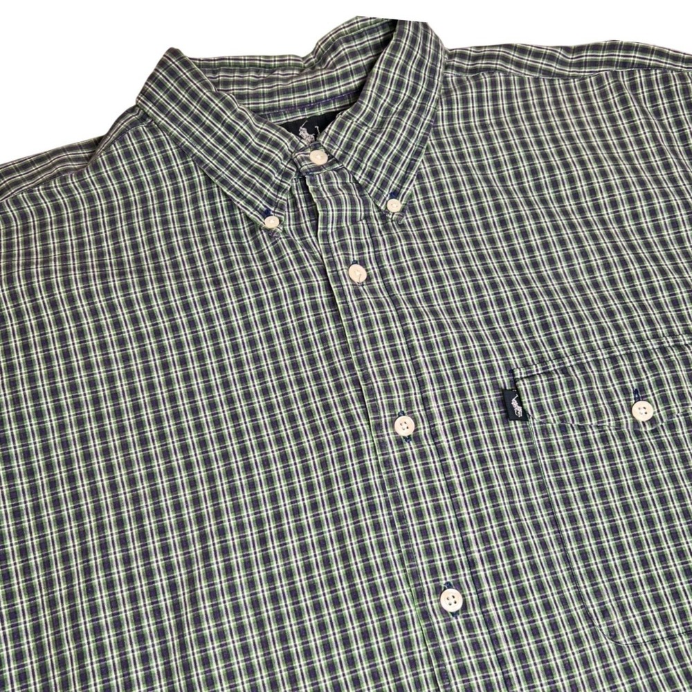 Ralph Lauren Mens Creek XL Plaid Button Down Shirt Cotton Blue Green Long Sleeve